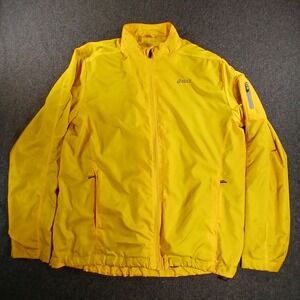 Asics Running Jacket Mens Medium Yellow Full Zip Windbreaker Reflective Logo
